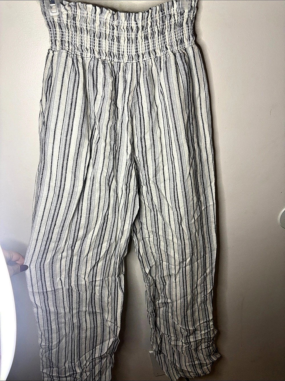 Women's Striped Wide-Leg Pants in White & Blue